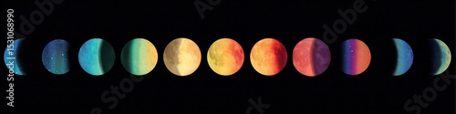 moon phases in rainbow gradient tones, cosmic minimal design