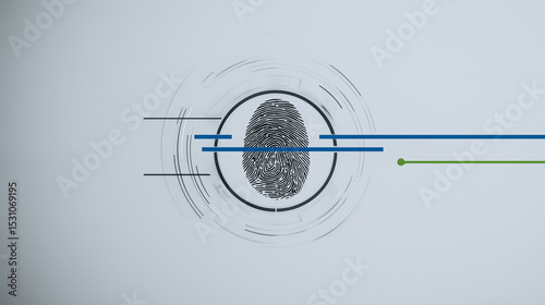 Fingerprint Security: A close-up shot of a fingerprint, center stage within a futuristic tech design, with intricate digital lines. Evokes the idea of security, technology and digital innovation.