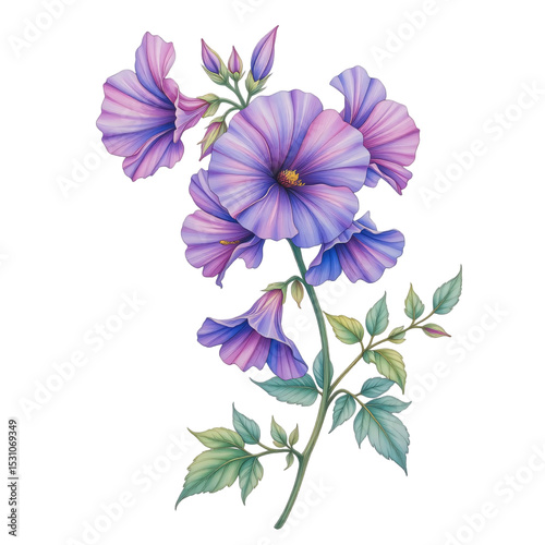 Botanical illustration of purple flowers nature artwork studio close-up floral design