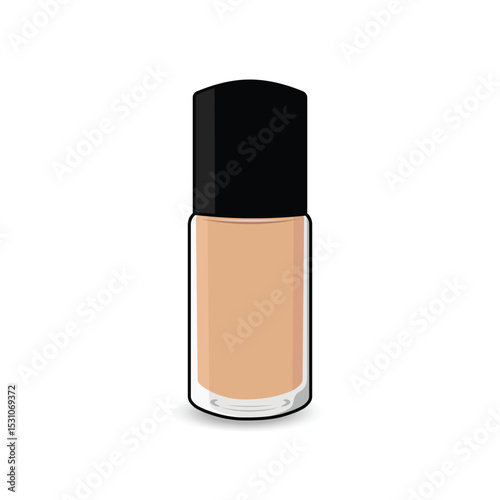 A sleek beige foundation bottle with black cap, standing upright on white background.