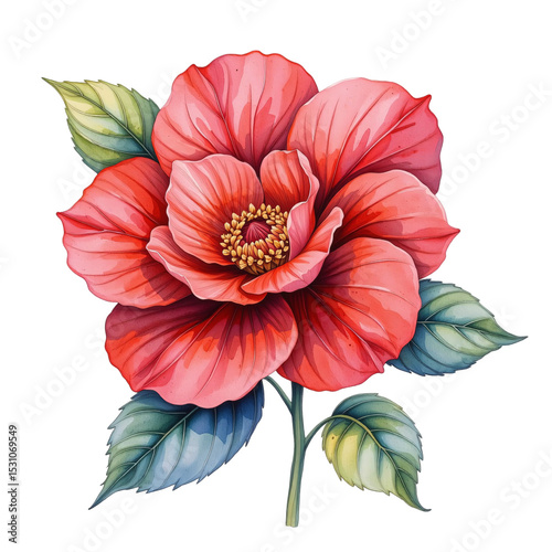 Blooming hibiscus flower tropical garden botanical illustration lush environment close-up view nature's beauty