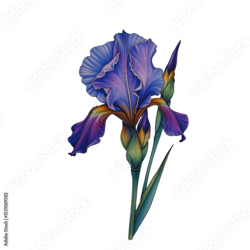 Blooming iris flower portrait nature digital artwork vibrant colors close-up floral beauty