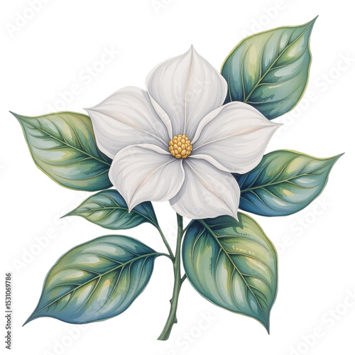 Delicate white magnolia blossom botanical illustration nature studio close-up floral design inspiration