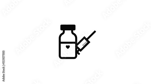 Vaccine Vial and Syringe: Medical Icon, Healthcare Symbol