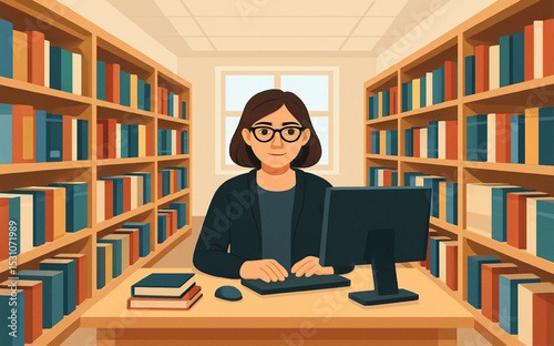 student in library