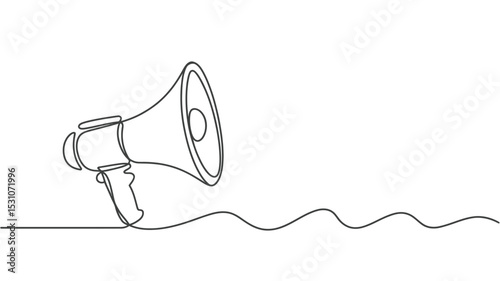 Single Line Drawing of a Megaphone with Wavy Line Extension