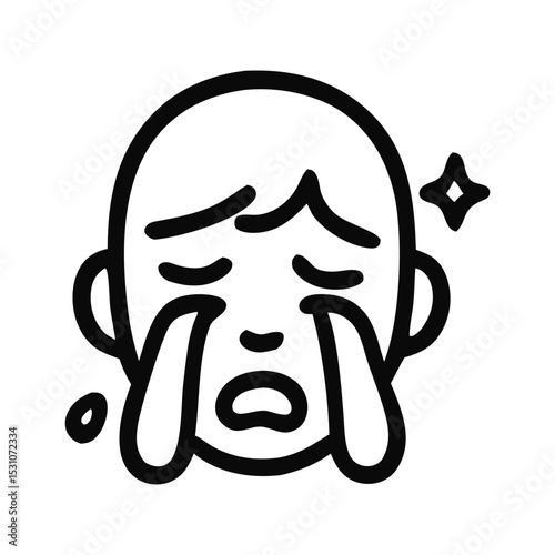 Sad Face Icon: A simple yet evocative line drawing of a face in distress, conveying intense sadness and emotional vulnerability, shedding tears and exuding feelings of grief or pain.