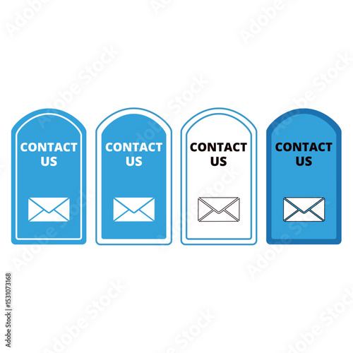 White and blue web contact us buttons with an envelope on a white background