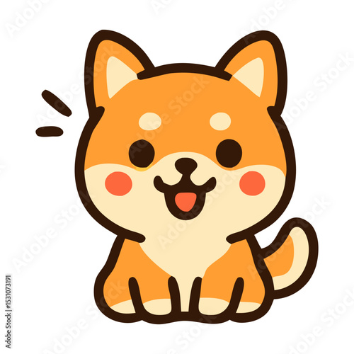 Cute Shiba Inu Puppy Cartoon: An adorable cartoon Shiba Inu puppy, with big eyes and a happy expression, sits cheerfully. Perfect for children's books, greeting cards, or social media.