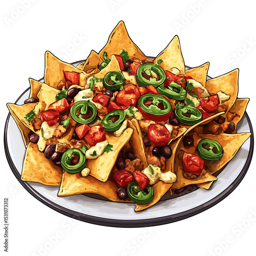 Loaded plate of nachos nacho chips vector isolated on a white background