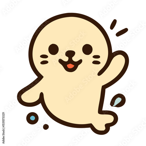 Cute Seal Cartoon: A cheerful illustration of a seal waving hello with a friendly and inviting gesture, perfect for capturing moments of joy and friendliness.