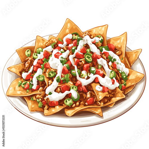 Loaded plate of nachos nacho chips vector isolated on a white background