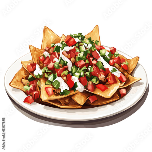 Loaded plate of nachos nacho chips vector isolated on a white background
