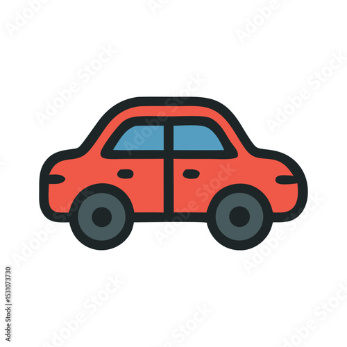 Crimson Compact Car: A sleek, cartoonish representation of a red compact car against a pristine background.