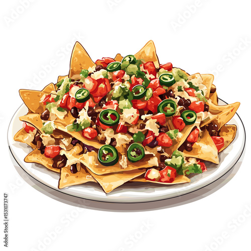 Loaded plate of nachos nacho chips vector isolated on a white background