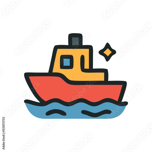 Illustration of a Ship: A vibrant illustration captures a ship, gliding across stylized waves with a simple, colorful design. A modern approach to marine imagery.