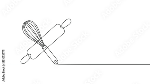Minimalist Line Art Rolling Pin and Whisk for Baking