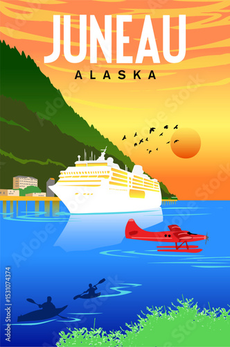 vector poster of a cruise ship in Juneau alaska