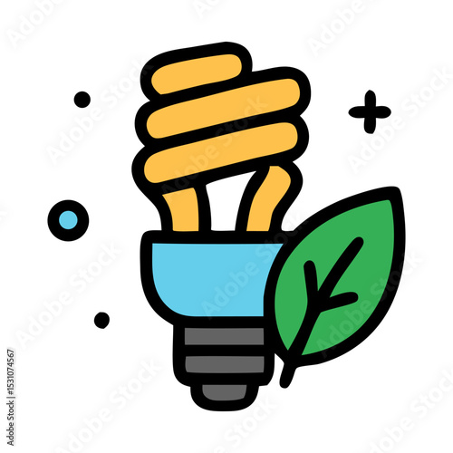 Energy Saving Bulb with Green Leaf: Energy-saving bulb with a vibrant green leaf conveys a message of sustainability and eco-friendly choices, highlighting the importance of green energy.