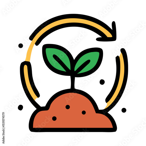 Eco-friendly sprout growth with recycle icon: A vibrant, modern illustration showcases the cycle of life and growth with a young sprout, a visual representation of ecological consciousness.