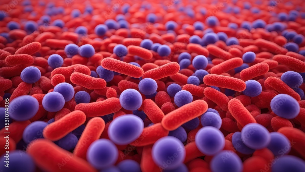 Obraz premium Microscopic View of Bacteria Rod-Shaped and Spherical Microbes