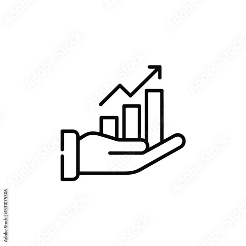 Hand Holding a Growing Bar Chart with Upward Arrow Icon