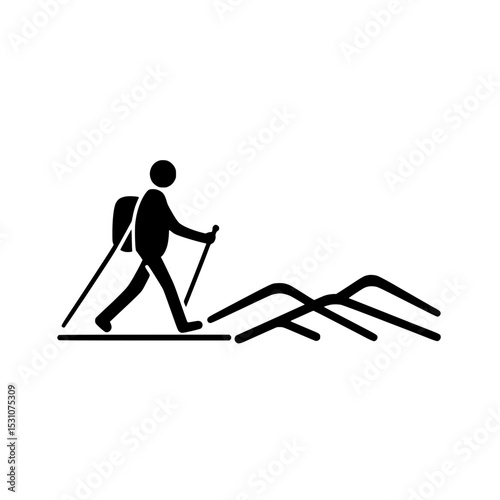 Trail hiking icon with mountain scenery 