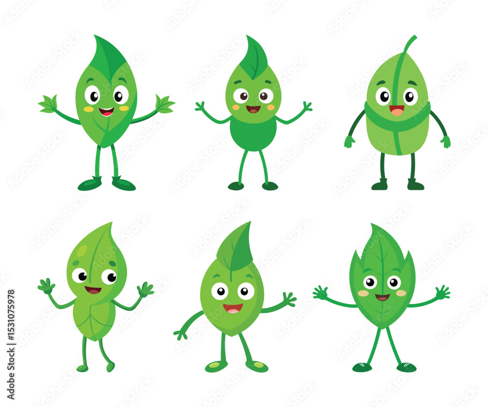 Obraz premium set of Cute cartoon green leaf