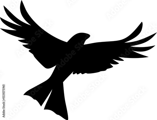 Red Kite Bird Silhouette in Flight – Vector Illustration of a Soaring Raptor