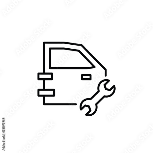 Car Door Repair Outline Icon with Wrench for Automotive Services