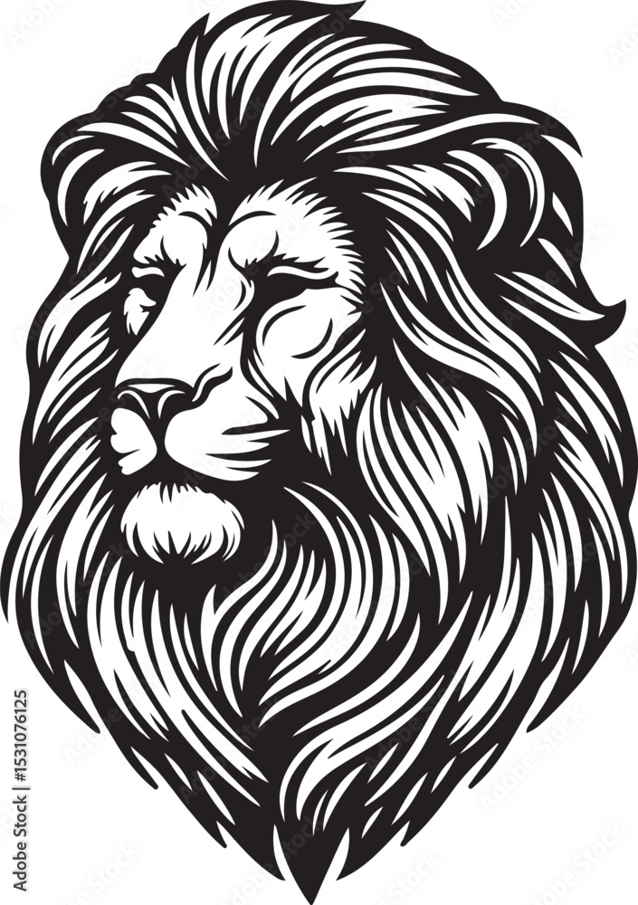 Fototapeta premium Majestic Lion Face Graphic Illustration in Striking Silhouette Style