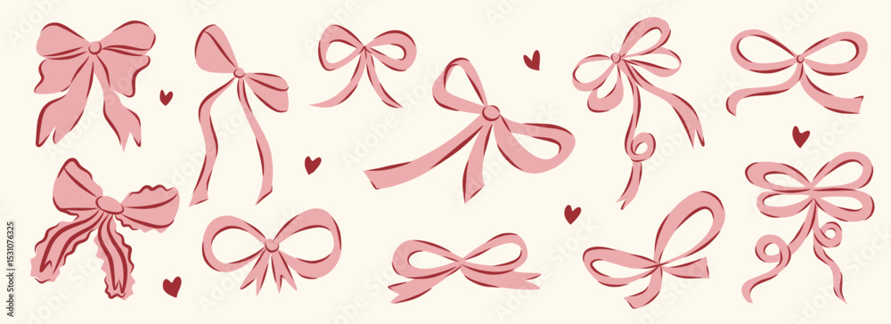 custom made wallpaper toronto digitalVector Illustration of 11 pink girly vintage bow set. Y2k bow hair decor flat. Ribbons isolated. Trendy girls accessories. Cute hairstyle elements collection for valentine's day, Christmas, wedding.