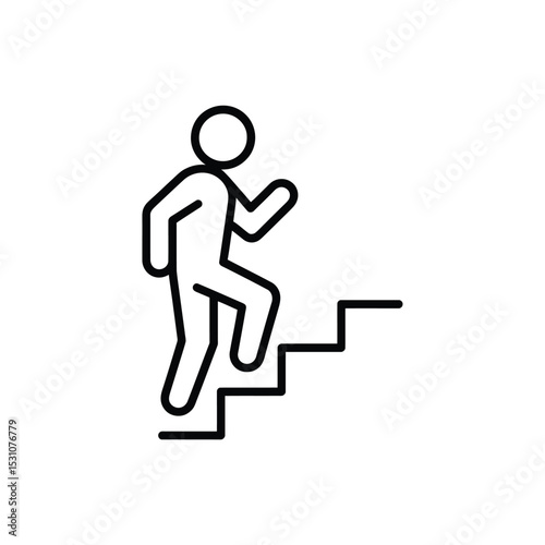 Simple line drawing of a person climbing up stairs or steps