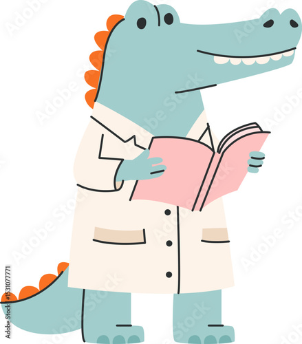 Crocodile Scientist Reading Book