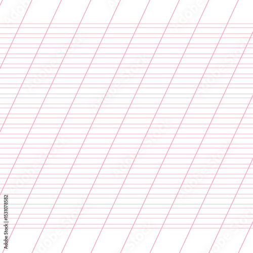Graph paper. Printable lined grid paper with color horisontal, diagonal lines. Geometric pattern for school, oblique notebook. Realistic lined paper blank. Exercise page for calligraphy.
