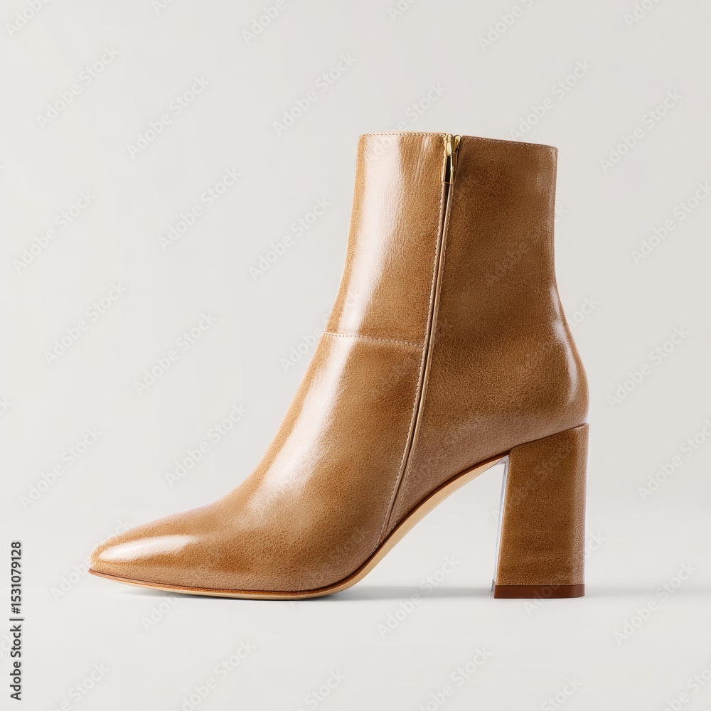 Light beige leather ankle boots with a block heel Light beige leather ankle boots with a block heel