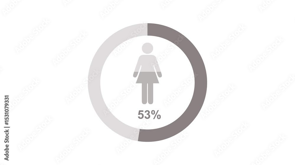 Female infographic text percentage diagram fill up animation isolated on white background