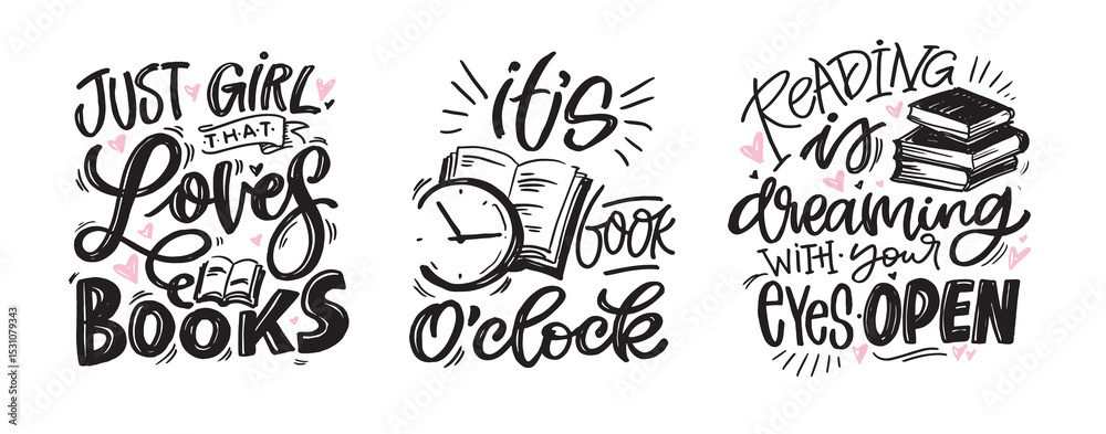 Obraz premium Cute hand drawn doodle lettering quote about books and reading. Lettering for t-shirt design, mug print, bag print, clothes fashion. 100% hand drawn vector image.