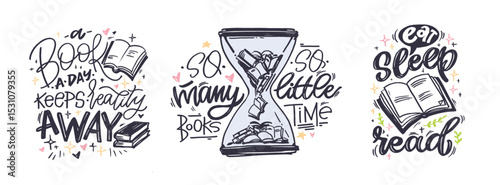Cute hand drawn doodle lettering quote about books and reading. Lettering for t-shirt design, mug print, bag print, clothes fashion. 100% hand drawn vector image.
