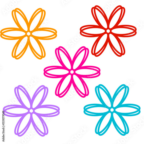 Five Colorful Outline Flowers