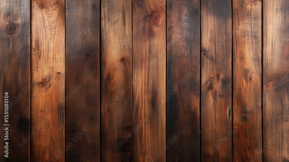 Naklejka premium A detailed close-up view of dark wooden planks highlights the rich texture and grain patterns, evoking feelings of warmth and rustic charm in any interior design.