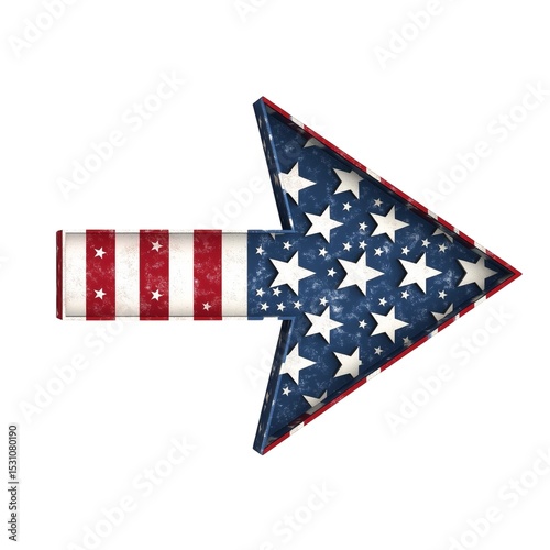 3D arrow with red white blue colors and star design. PNG isolated on a transparent background