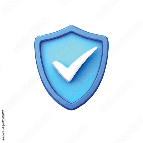 3D Vector Illustration Blue Shield with Check Mark - Security Icon