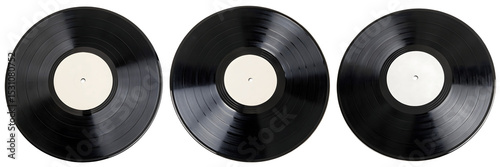 A Set for Three black vinyl records isolated on transparent background