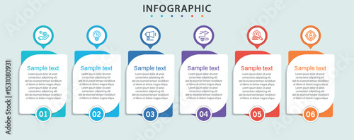 Business infographic vector design template with 6 options, steps or processes. Can be used for workflow layout, diagram, annual report, web design