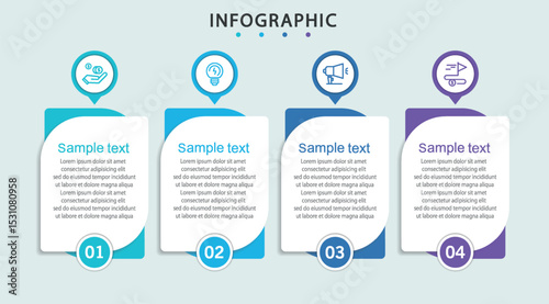 Business infographic design template with 4 options, steps or processes. Can be used for workflow layout, diagram, annual report, web design	
