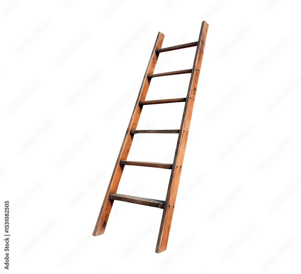 Wooden ladder with seven steps isolated on transparent background, PNG Wooden ladder with seven steps isolated on transparent background, PNG