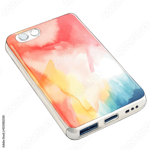Power Bank, watercolor drawing vector, isolated on a white background.