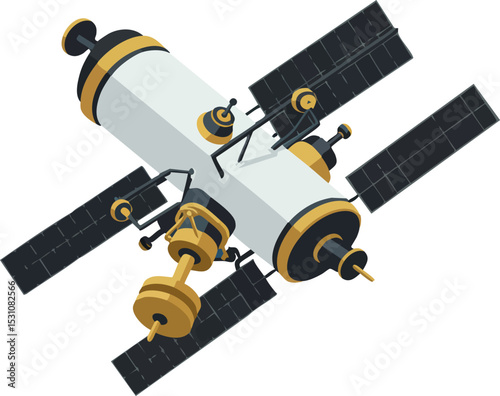 Space station satellite with solar panels and antennas vector illustration digital design 