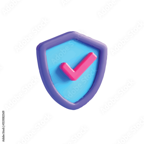3D Vector Shield Icon Security, Protection, Approved, Check Mark, Safe